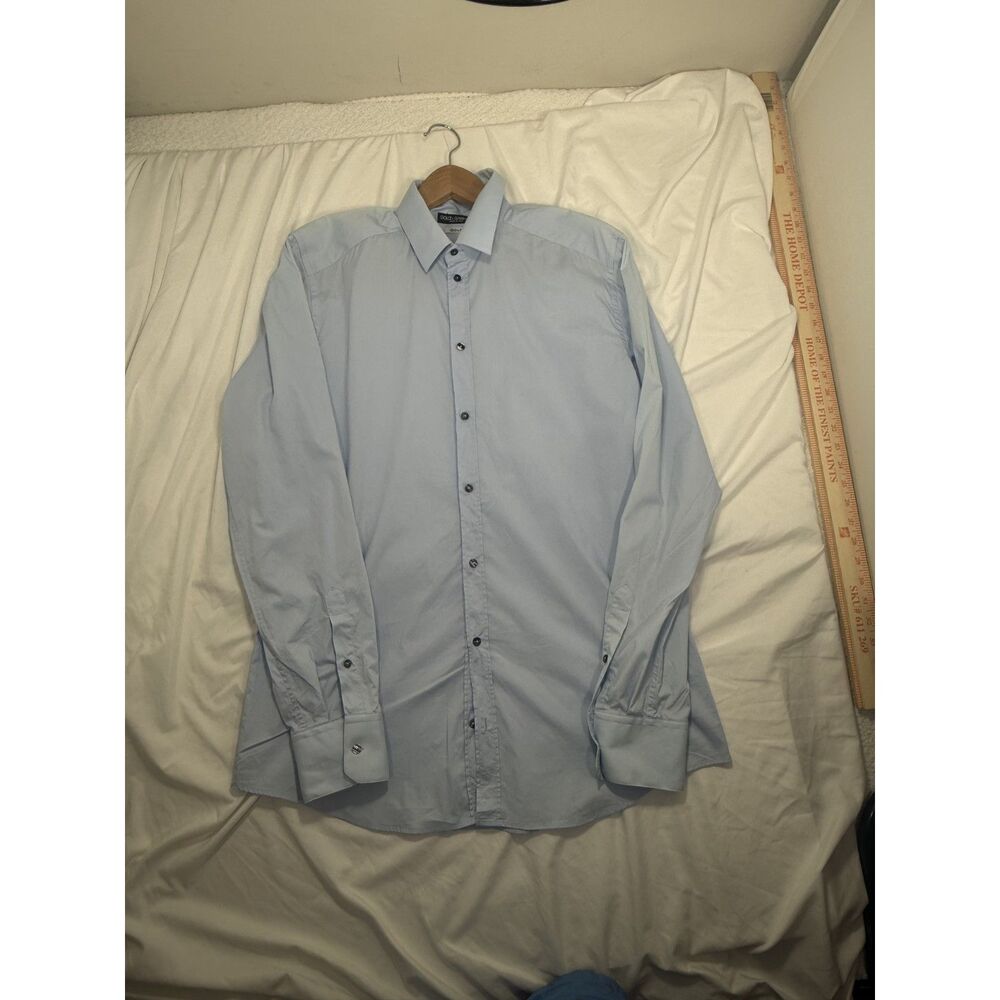Dolce & Gabbana Gold Mens Dress Shirt 17/43 XL Light Blue Long Sleeve Made Italy